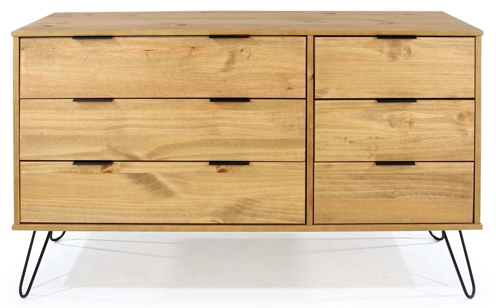 Augusta Pine 6 Drawer Wide Chest with Hairpin Legs