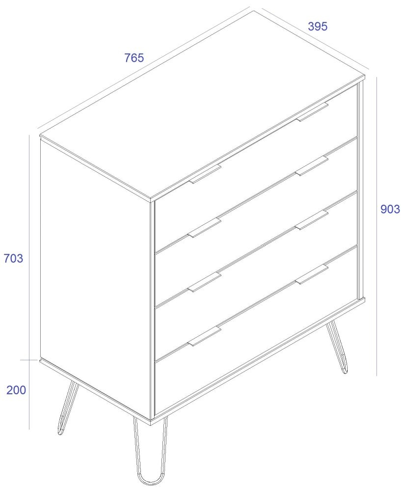 Augusta Chest - 4 Drawer - White - Hairpin Legs
