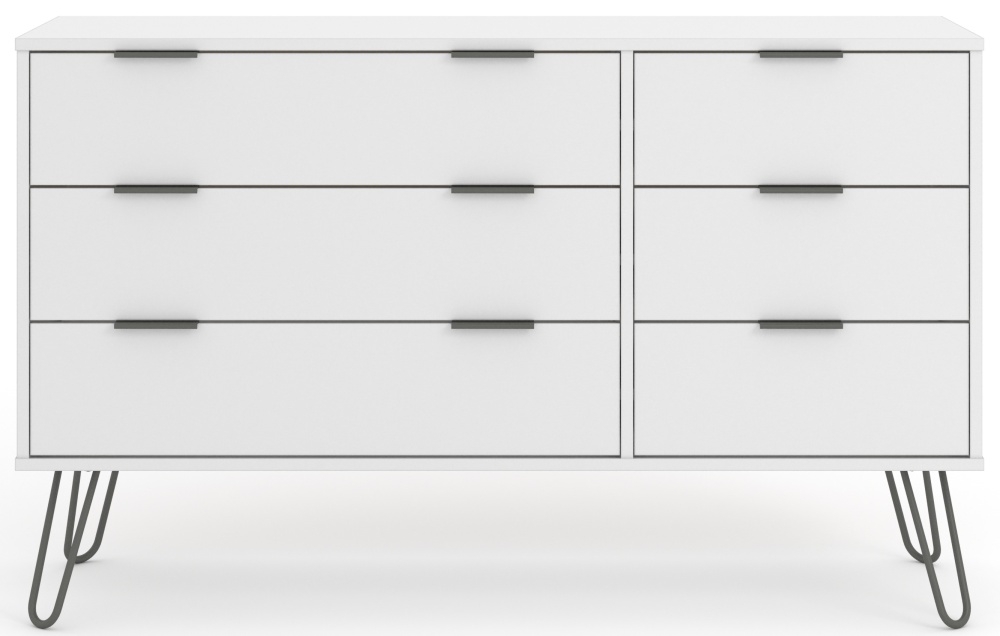 Augusta White 6 Drawer Wide Chest with Hairpin Legs