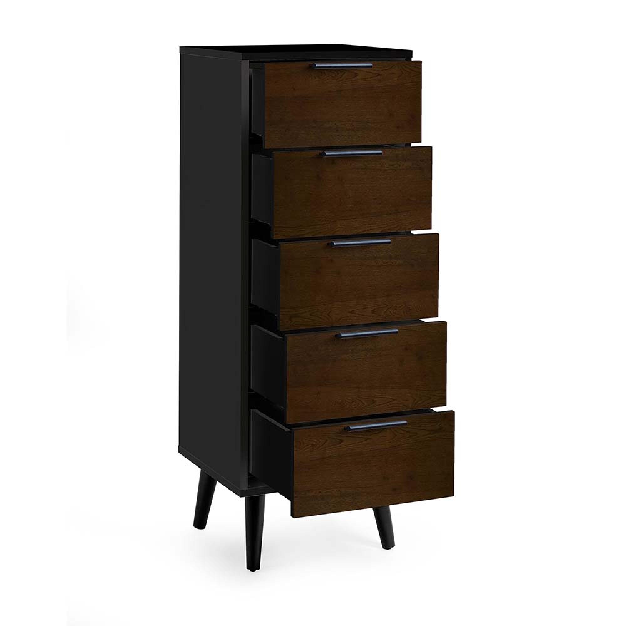 Alba Black and Walnut Narrow Chest - 5 Drawer