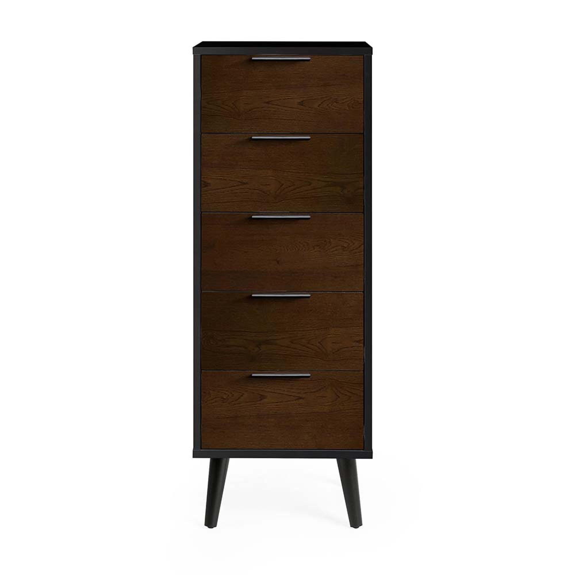 Alba Black and Walnut Narrow Chest - 5 Drawer
