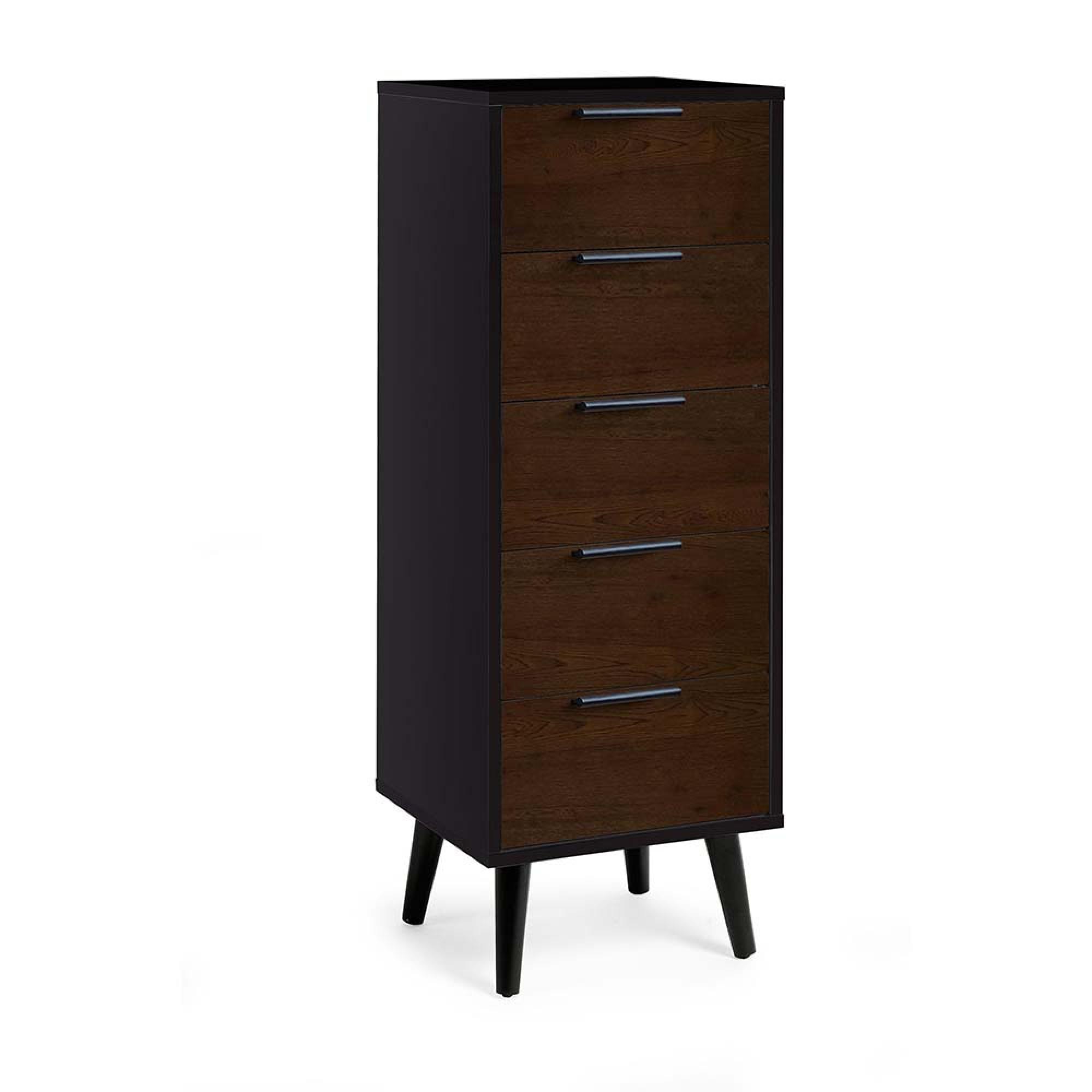 Alba Black and Walnut Narrow Chest - 5 Drawer
