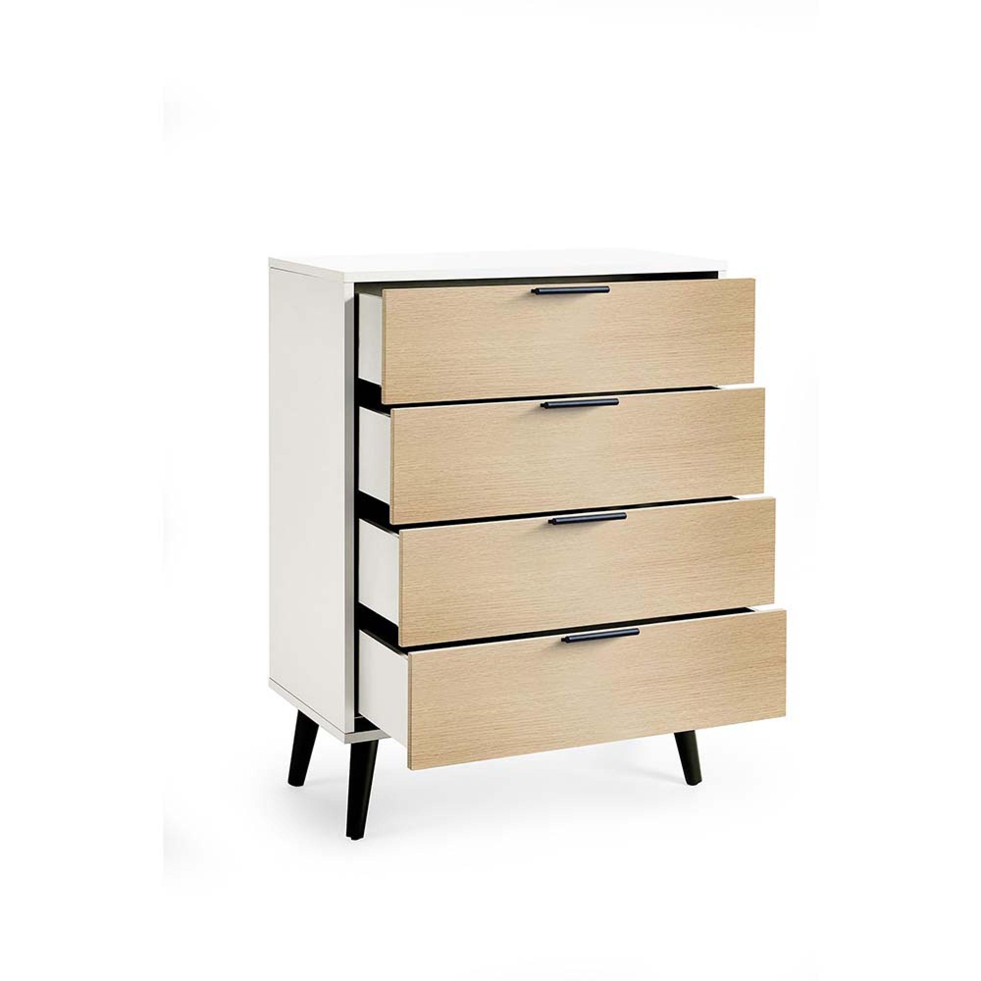 Alba White and Oak Chest of Drawers - 4 Drawer