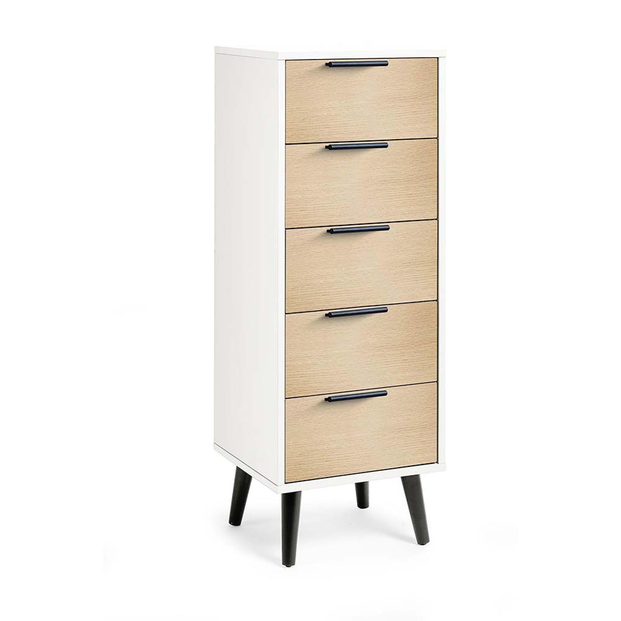 Alba White and Oak Narrow Chest - 5 Drawer