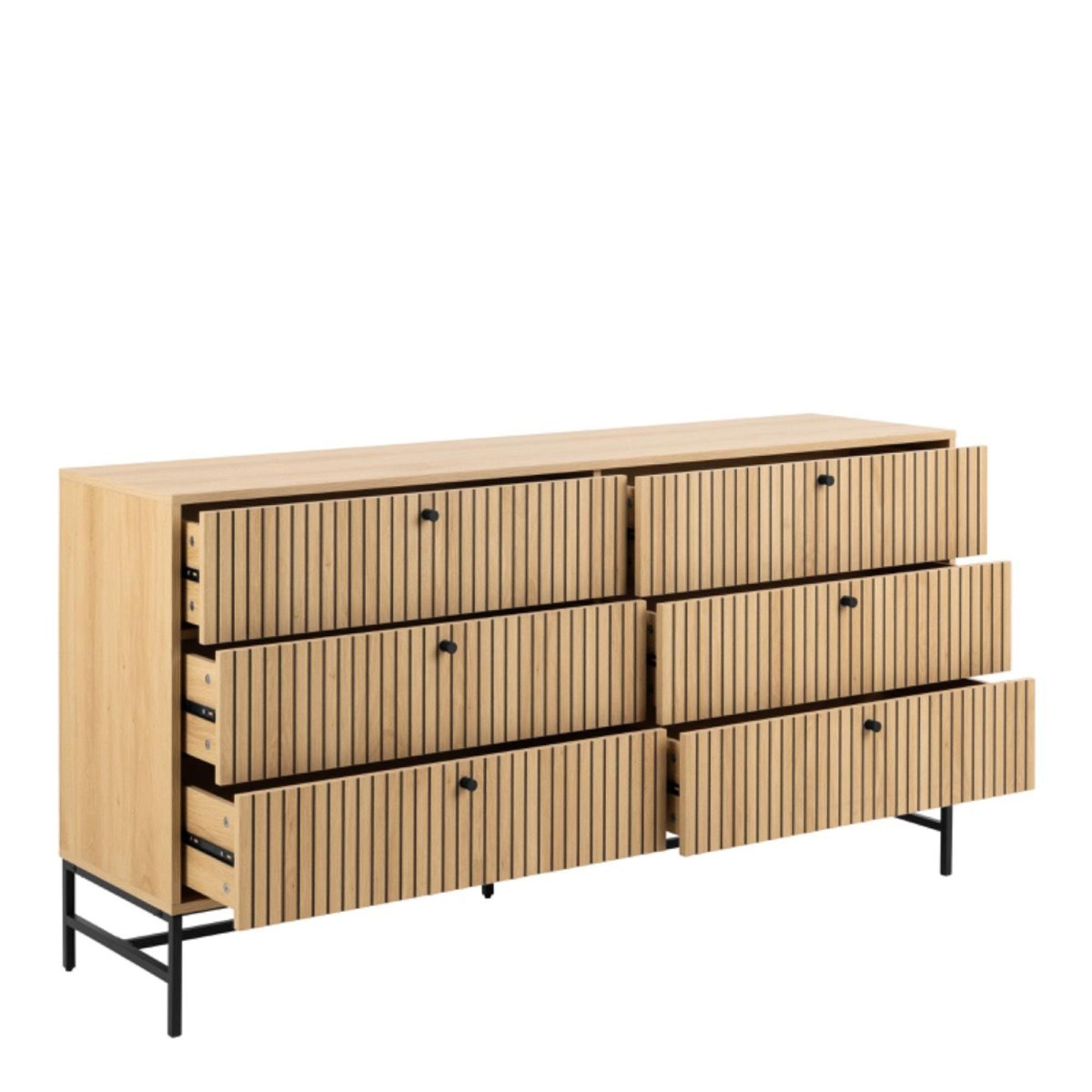 Albany Oak Ribbed Wide 6 Drawer Chest