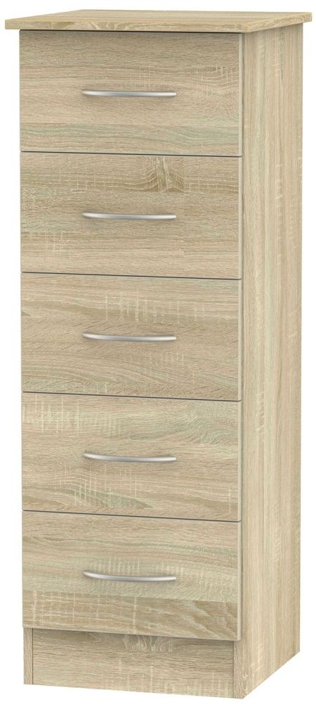 Avon Oak Effect 5 Drawer Narrow Chest