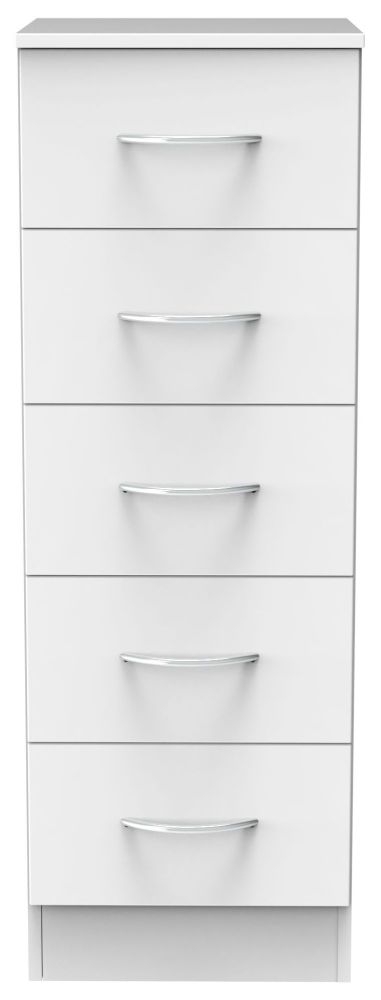 Avon White 5 Drawer Narrow Chest