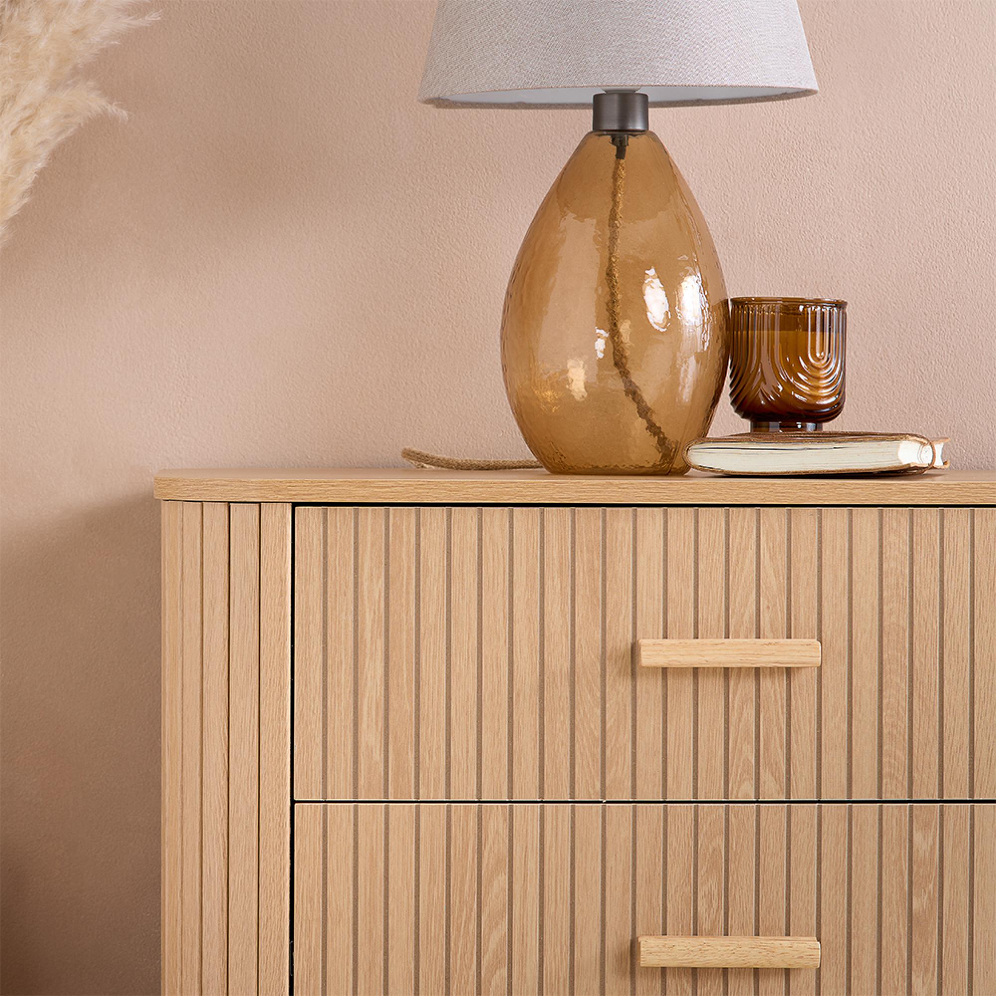 Axel Curved Wide Chest - 6 Drawer - Oak Fluted