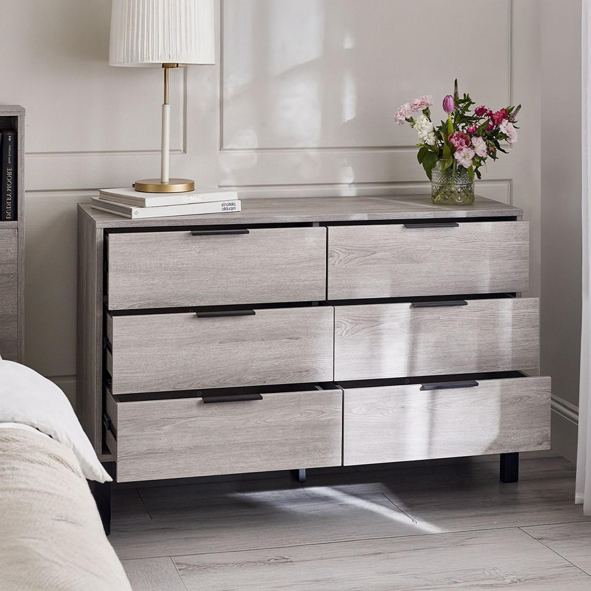 Bali Grey Oak Chest of Drawers - 6 Drawer - Wide