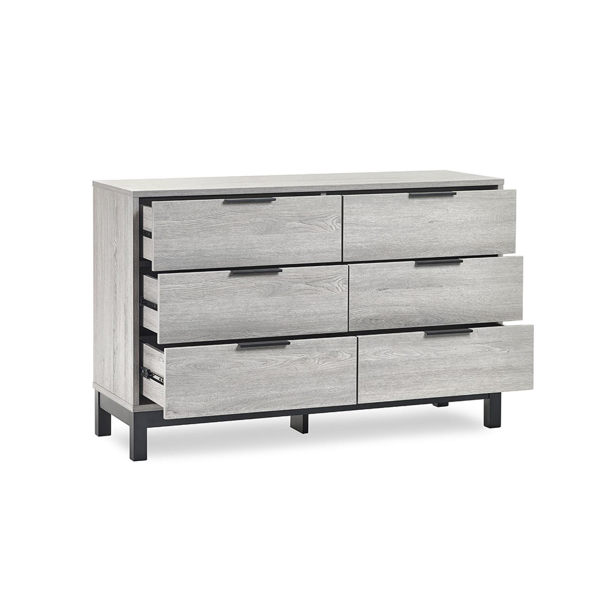 Bali Grey Oak Chest of Drawers - 6 Drawer - Wide