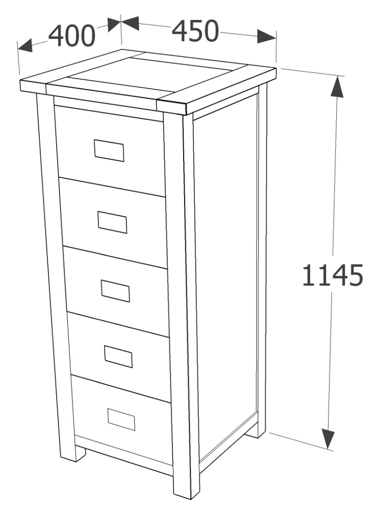 Boston Tall Chest - 5 Drawer - Dark Wood