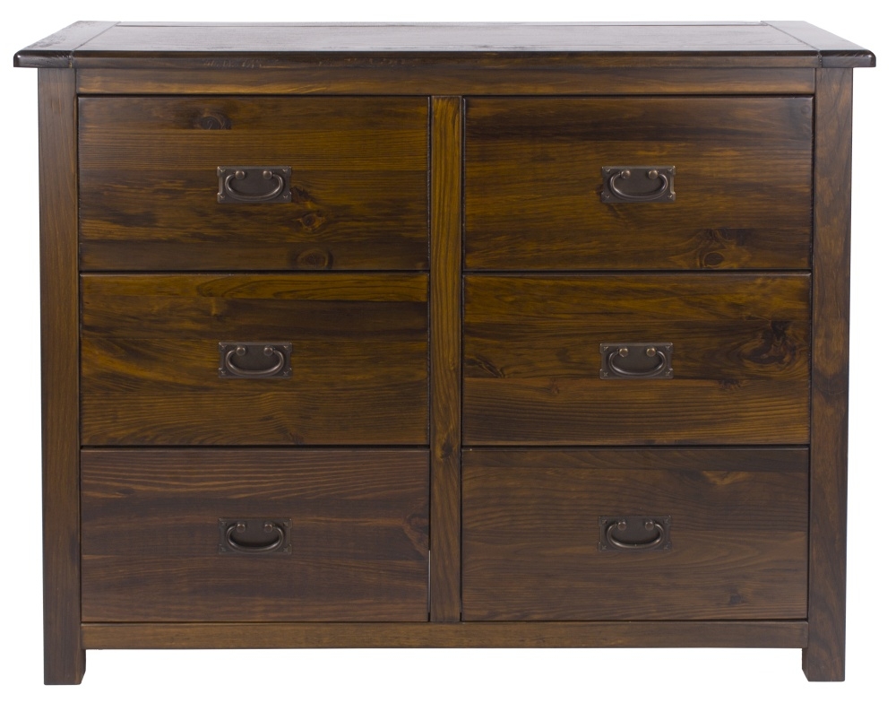 Boston Dark Wood 6 Drawer Wide Chest