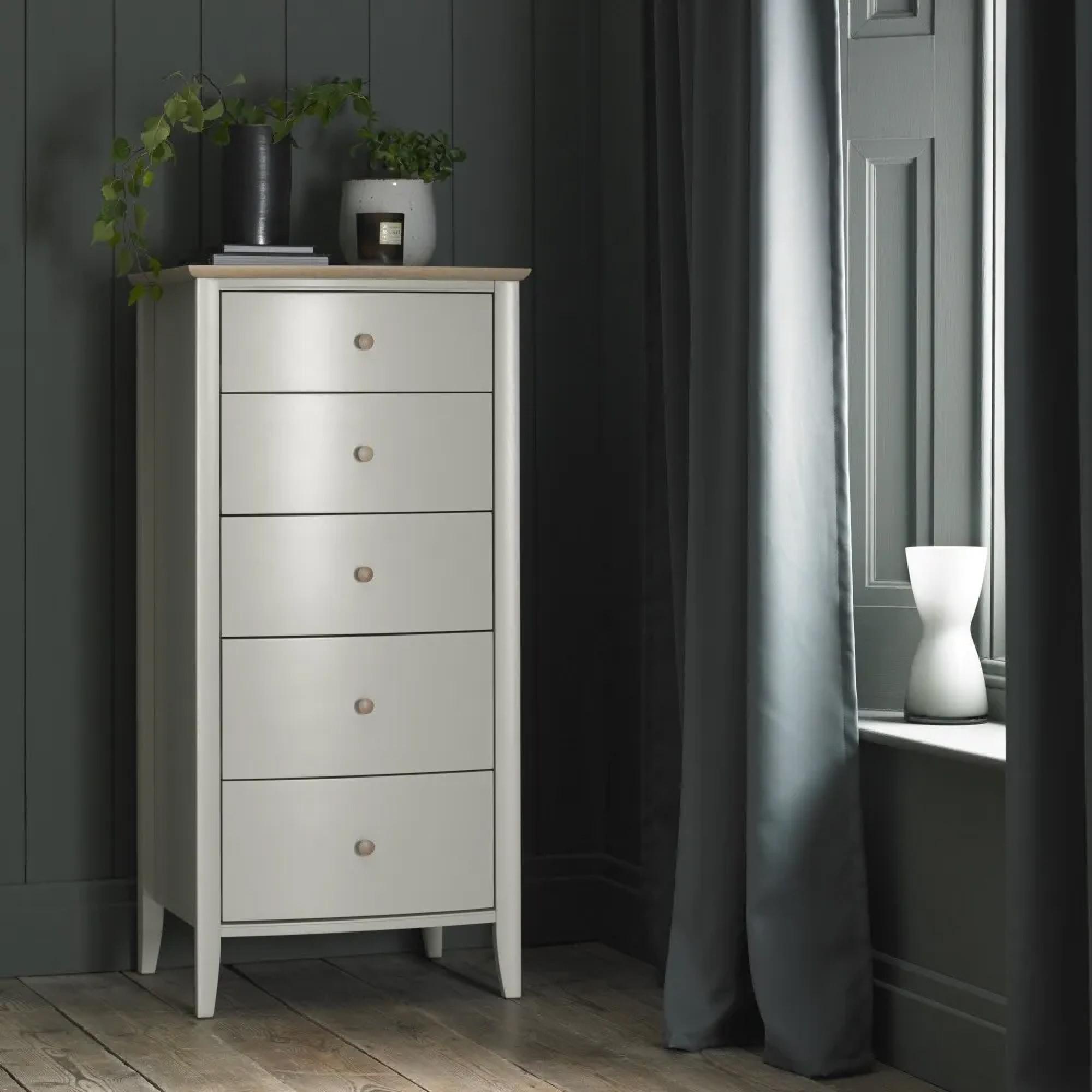 Whitby Scandi Oak & Soft Grey Chest - 5 Drawer