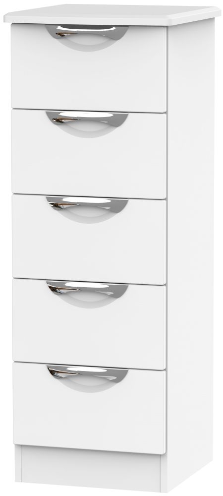 Camden White Matt 5 Drawer Narrow Chest