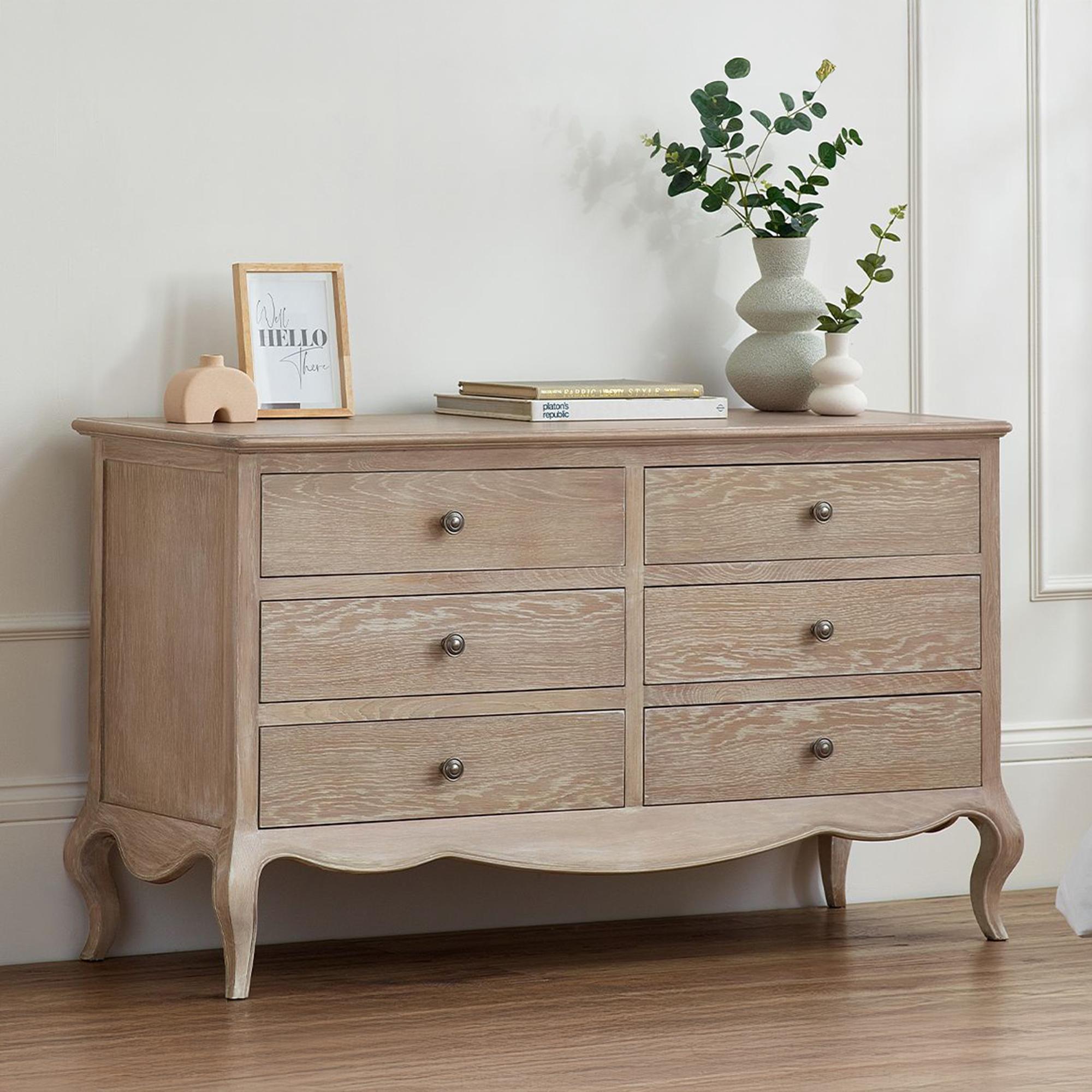 Camille Chest of Drawers - 6 Drawer - Wide - French Style - Oak