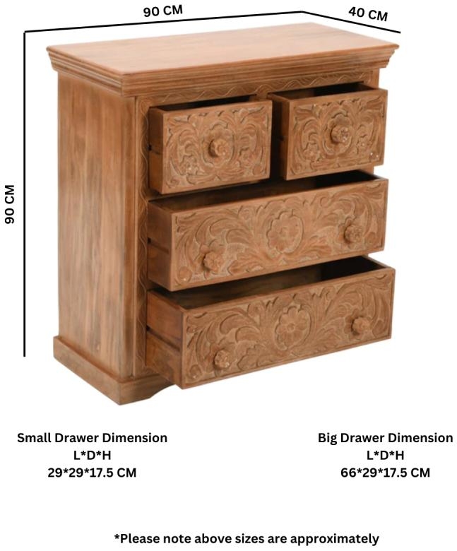 Carved Mango Wood 4 Drawer Chest