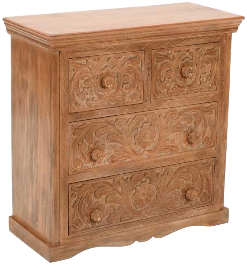 Carved Mango Wood 4 Drawer Chest