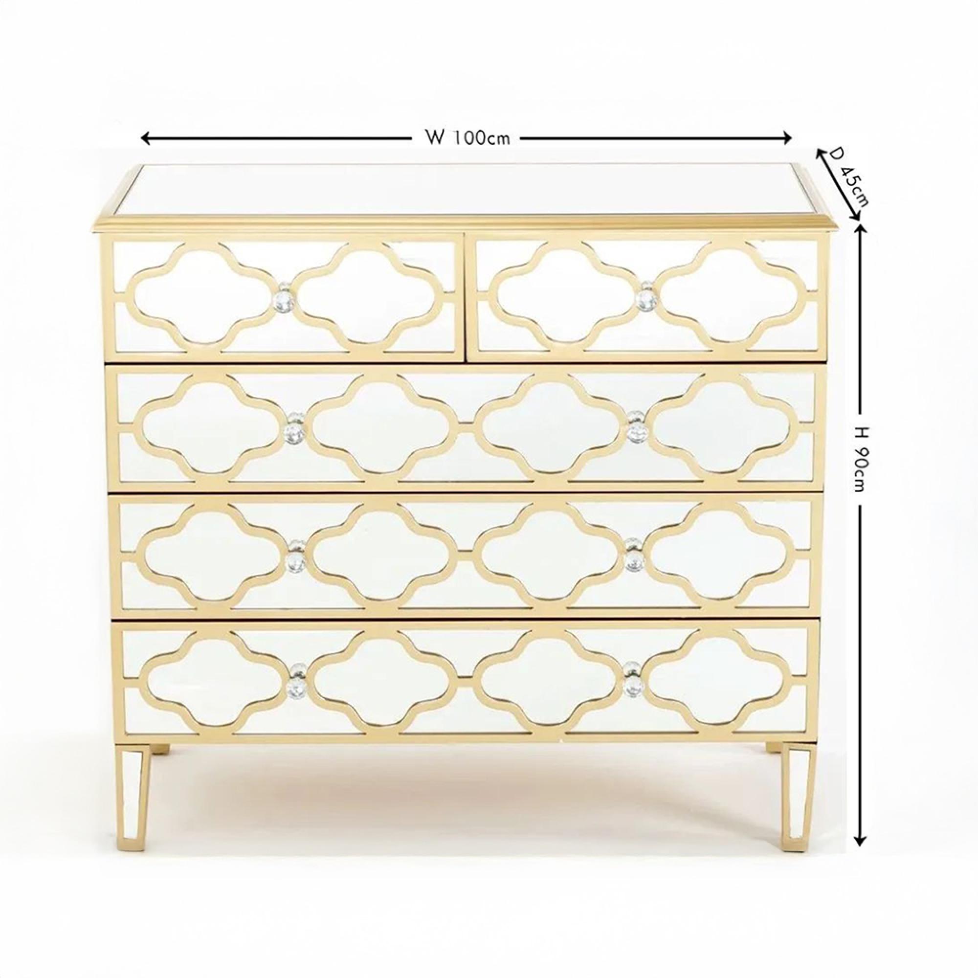 Casablanca Chest - 3+2 Drawer - Mirrored - Gold Trim