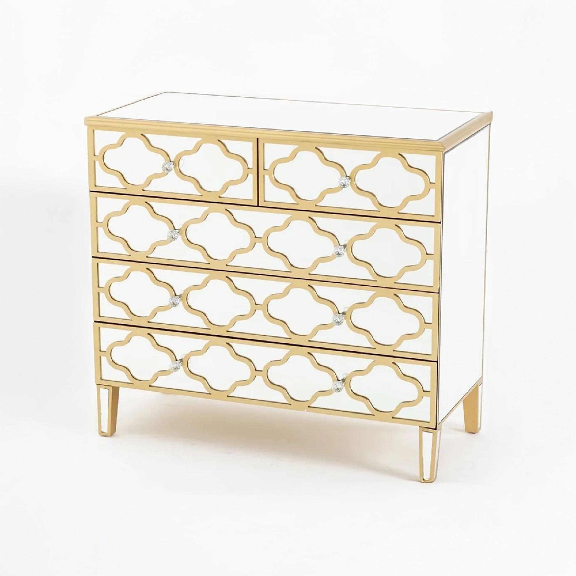 Casablanca Chest - 3+2 Drawer - Mirrored - Gold Trim