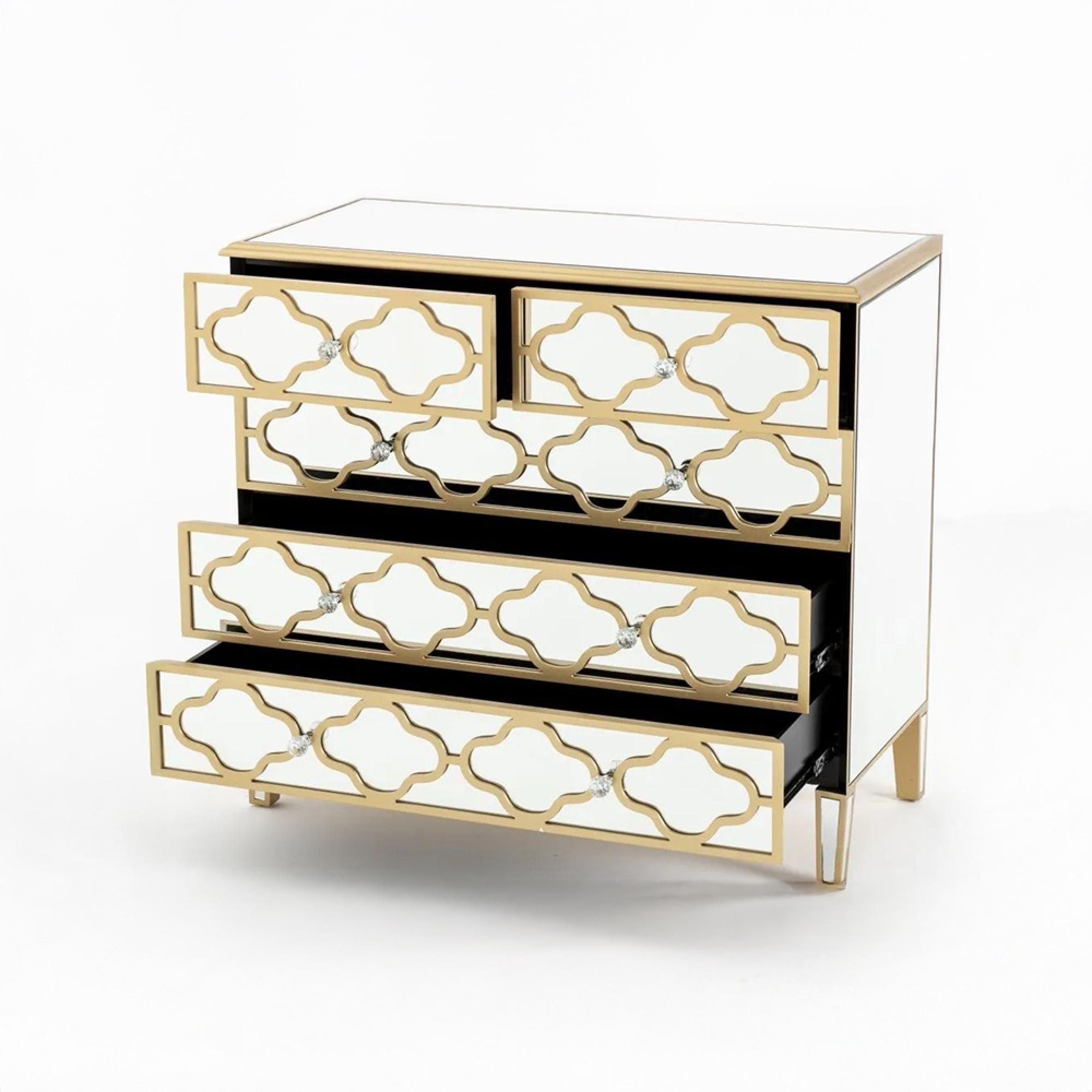 Casablanca Chest - 3+2 Drawer - Mirrored - Gold Trim