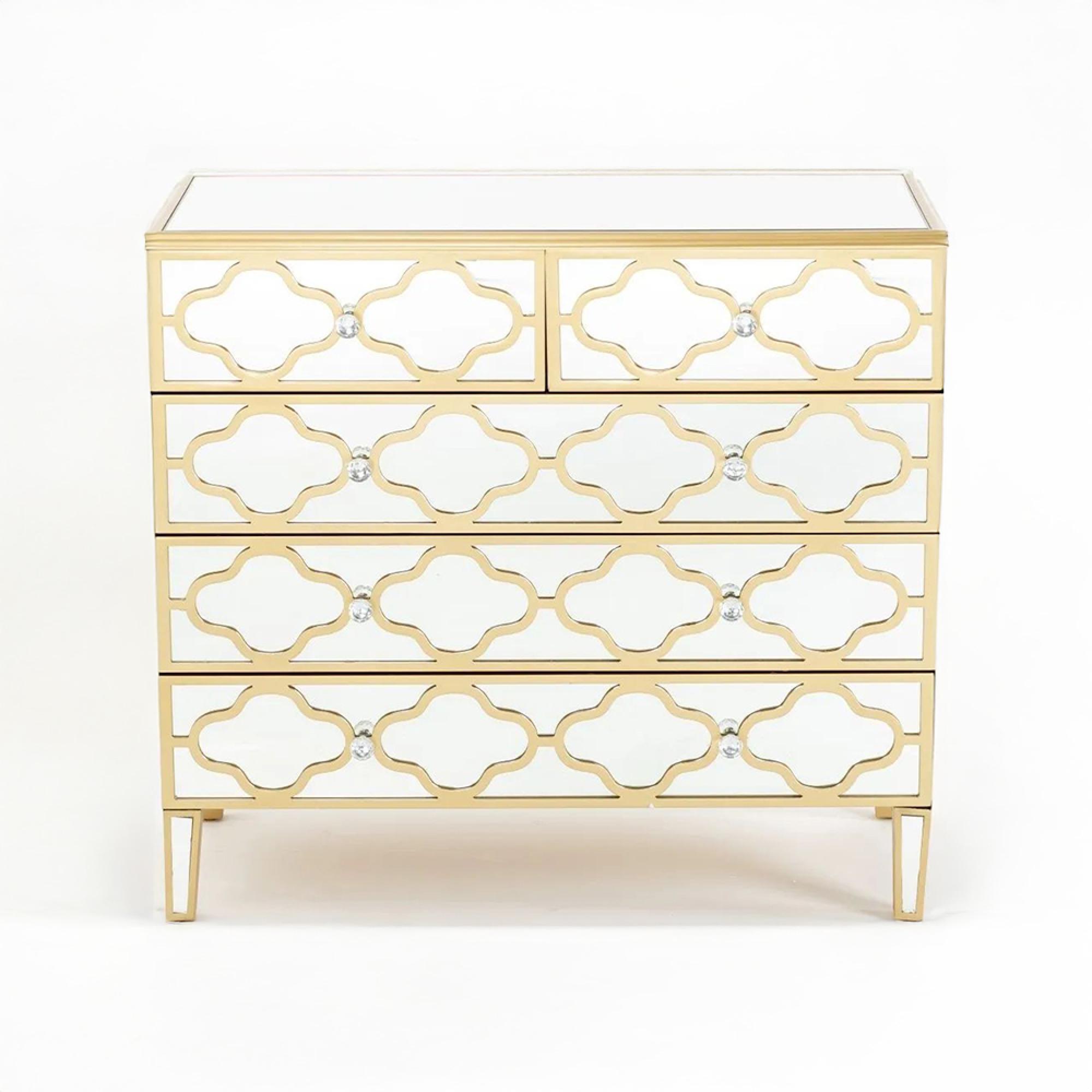 Casablanca Chest - 3+2 Drawer - Mirrored - Gold Trim
