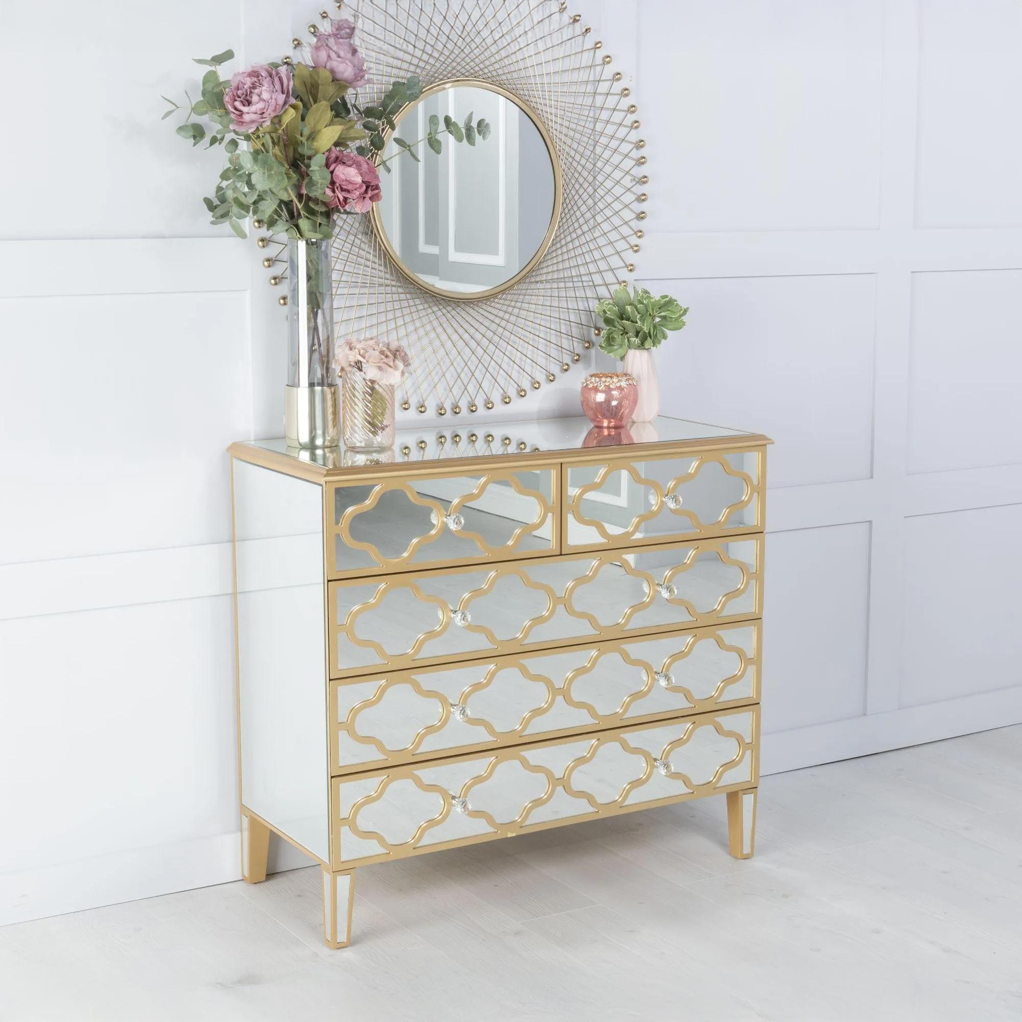 Casablanca Mirrored Gold Trim 3+2 Drawers Chest