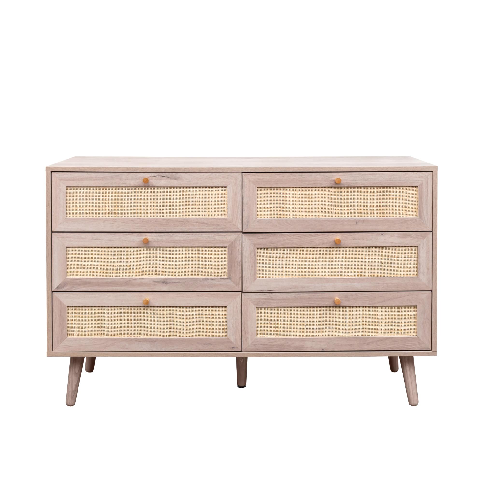 Clearance - Ferrero Wide Chest - 6 Drawer - Natural and Woven Rattan