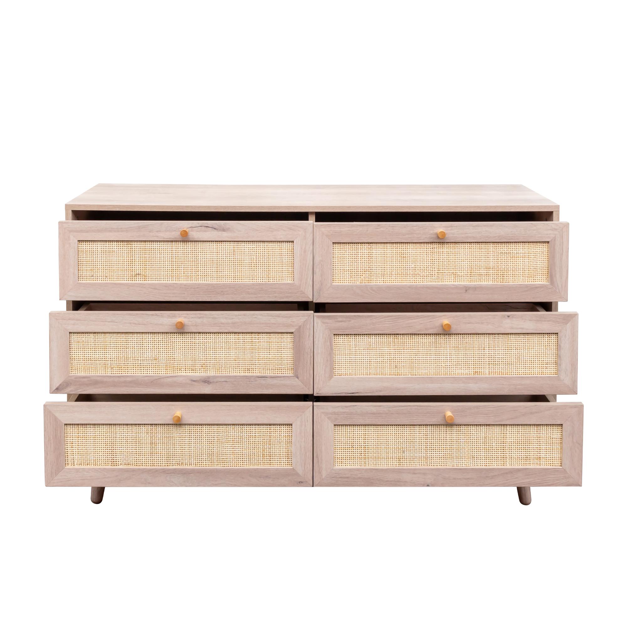 Clearance - Ferrero Wide Chest - 6 Drawer - Natural and Woven Rattan