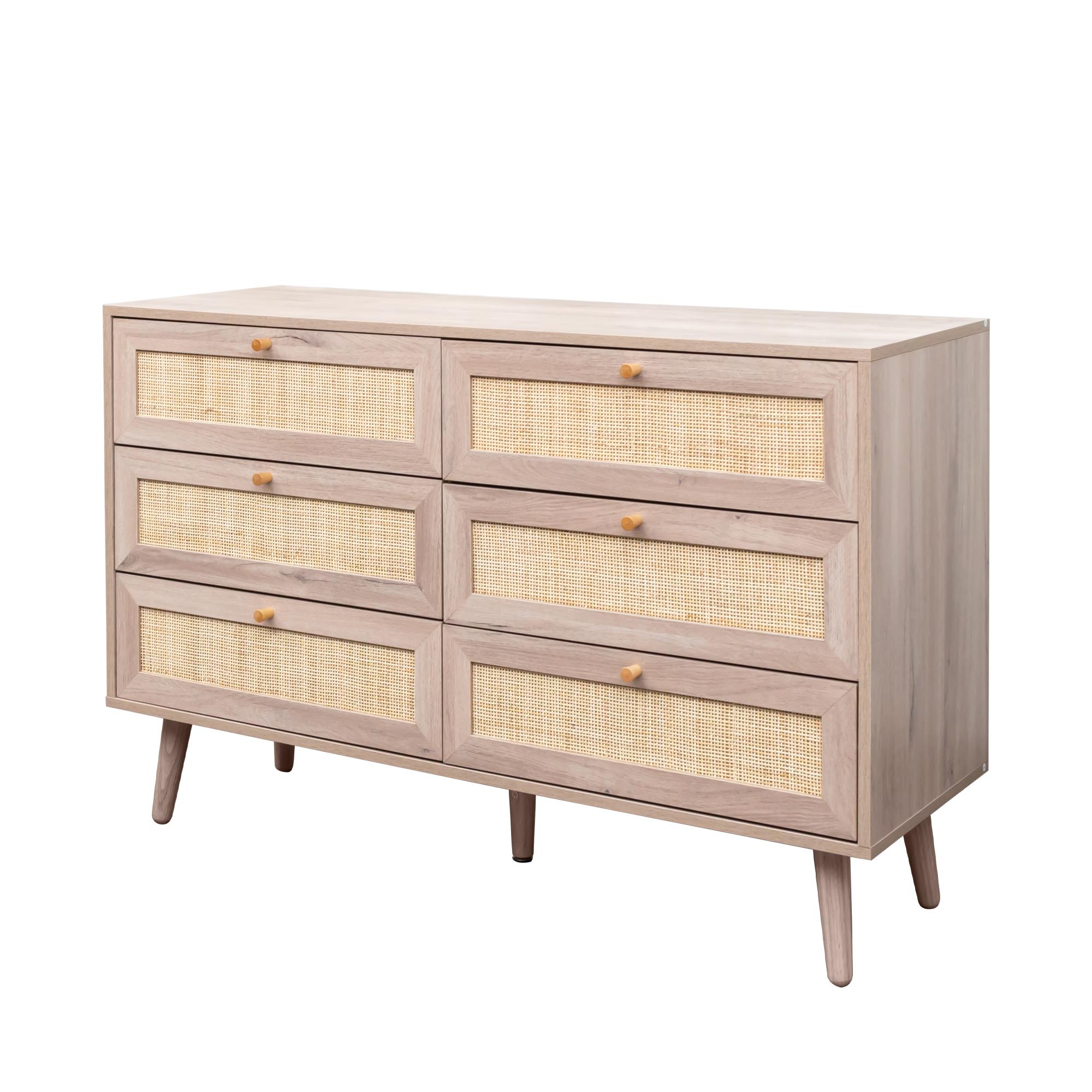 Clearance - Ferrero Wide Chest - 6 Drawer - Natural and Woven Rattan