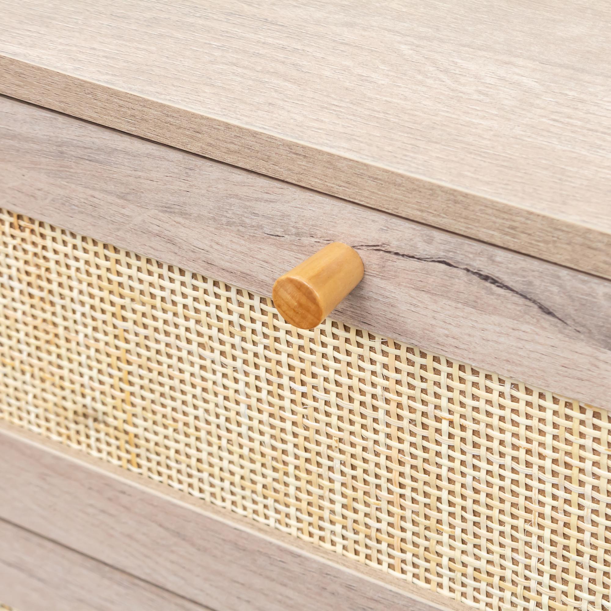 Clearance - Ferrero Wide Chest - 6 Drawer - Natural and Woven Rattan