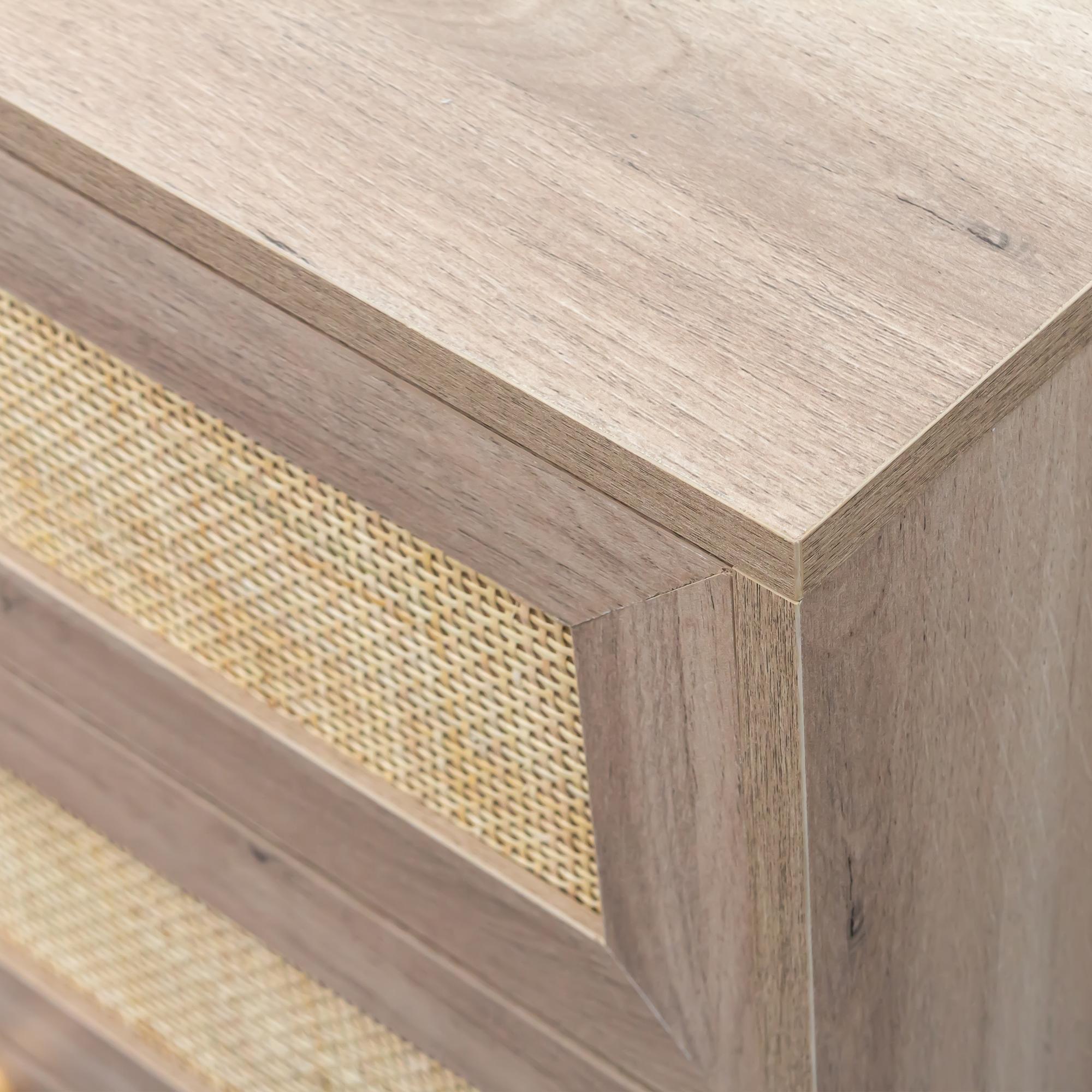 Clearance - Ferrero Wide Chest - 6 Drawer - Natural and Woven Rattan