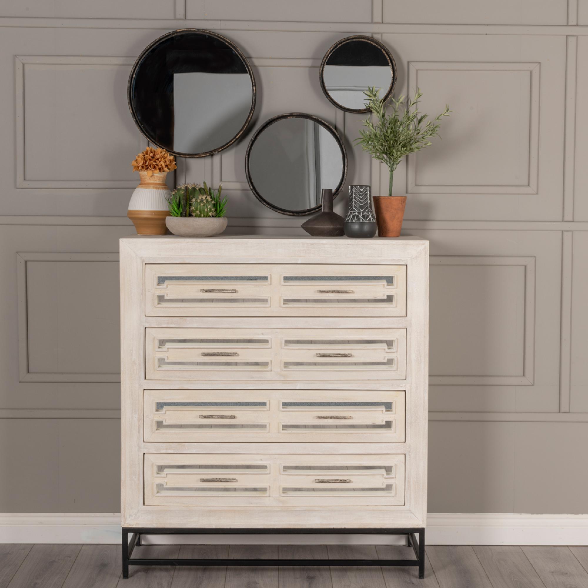 Clearance - Geo White Mirrored Chest of Drawer - 4 Drawer - Brand New Item