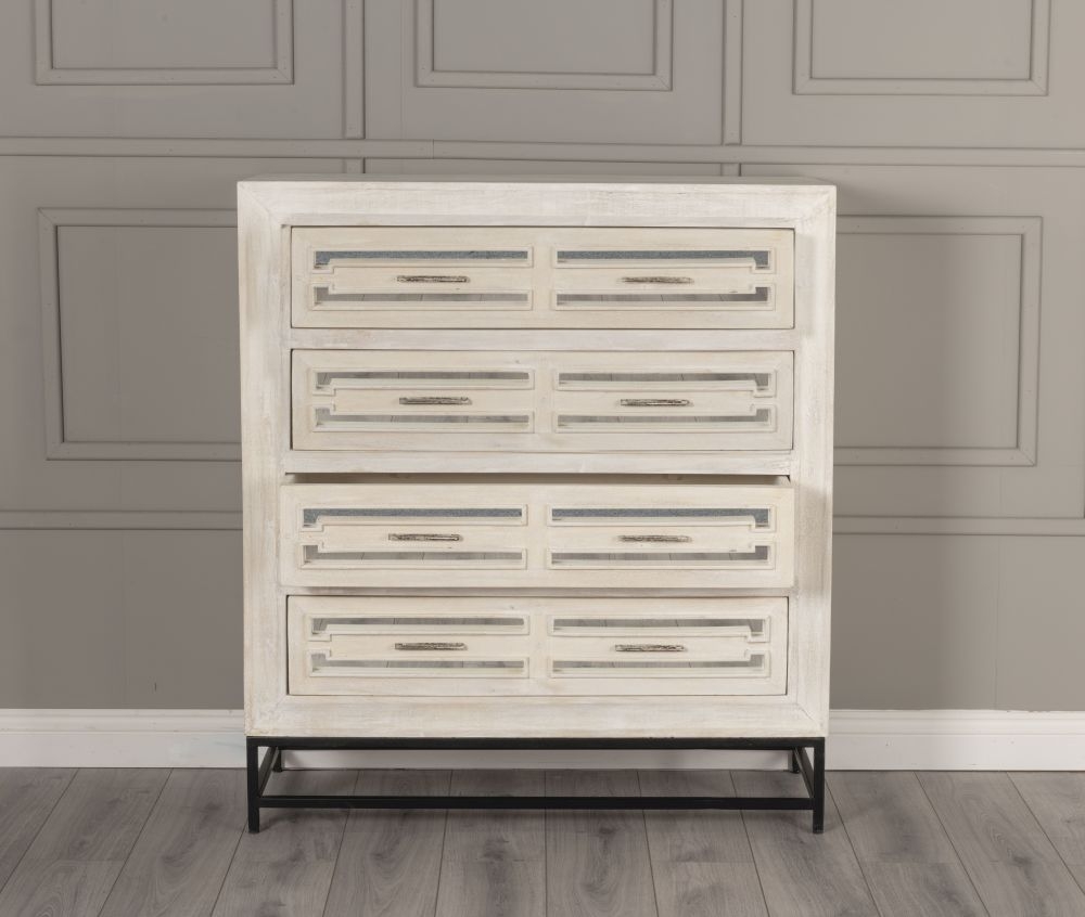 Clearance - Geo Chest of Drawers - 4 Drawer - White Mirrored