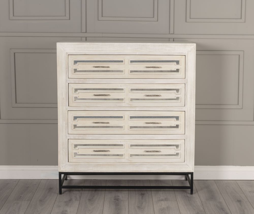 Clearance - Geo Chest of Drawers - 4 Drawer - White Mirrored