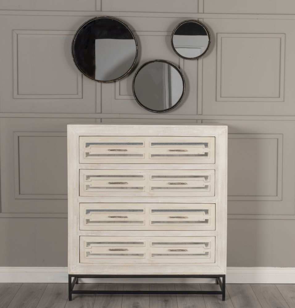 Clearance - Geo Chest of Drawers - 4 Drawer - White Mirrored