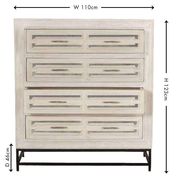 Clearance - Geo Chest of Drawers - 4 Drawer - White Mirrored