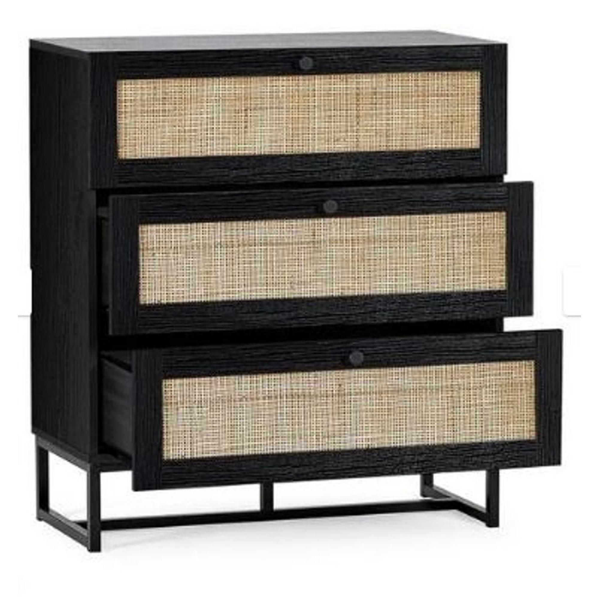 Clearance - Padstow Black and Rattan 3 Drawer Small Chest - FSS16386