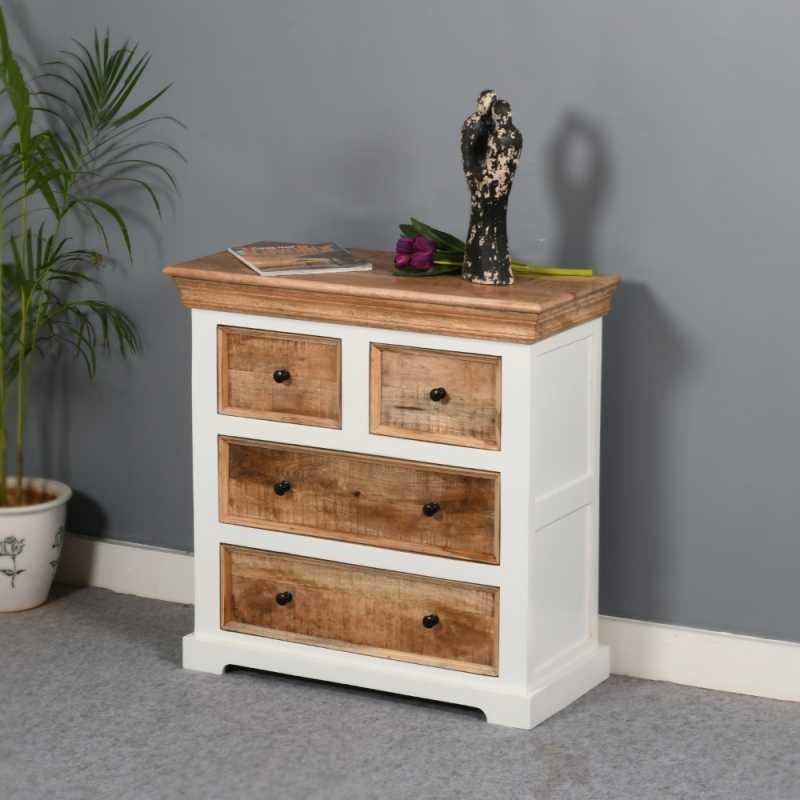 Coastal White and Wood 4 Drawer Chest