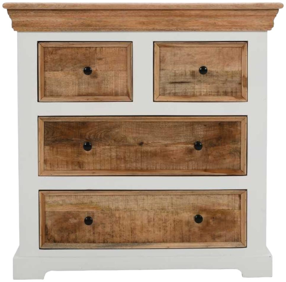 Coastal White and Wood 4 Drawer Chest