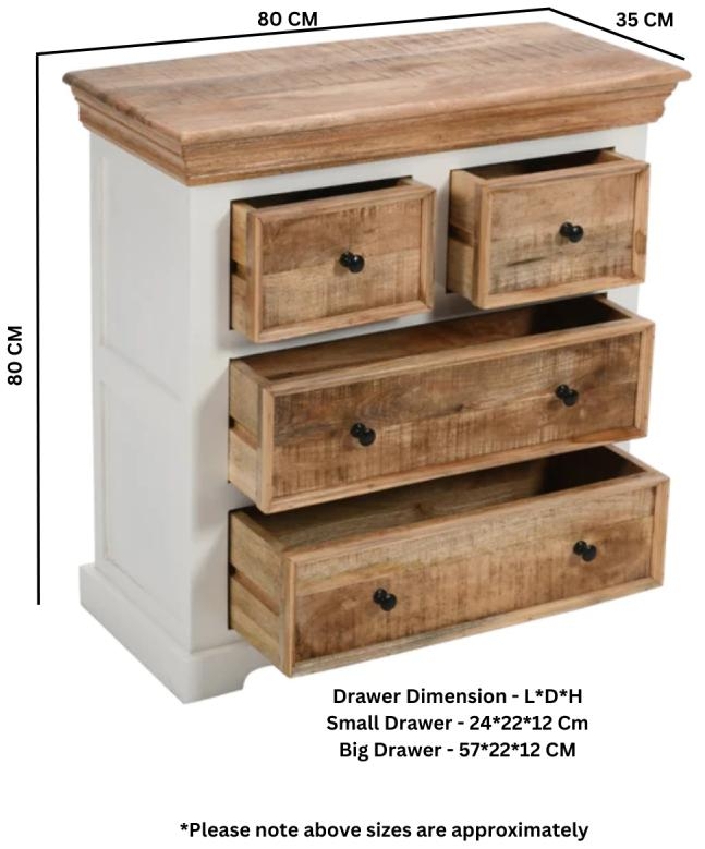 Coastal White and Wood 4 Drawer Chest