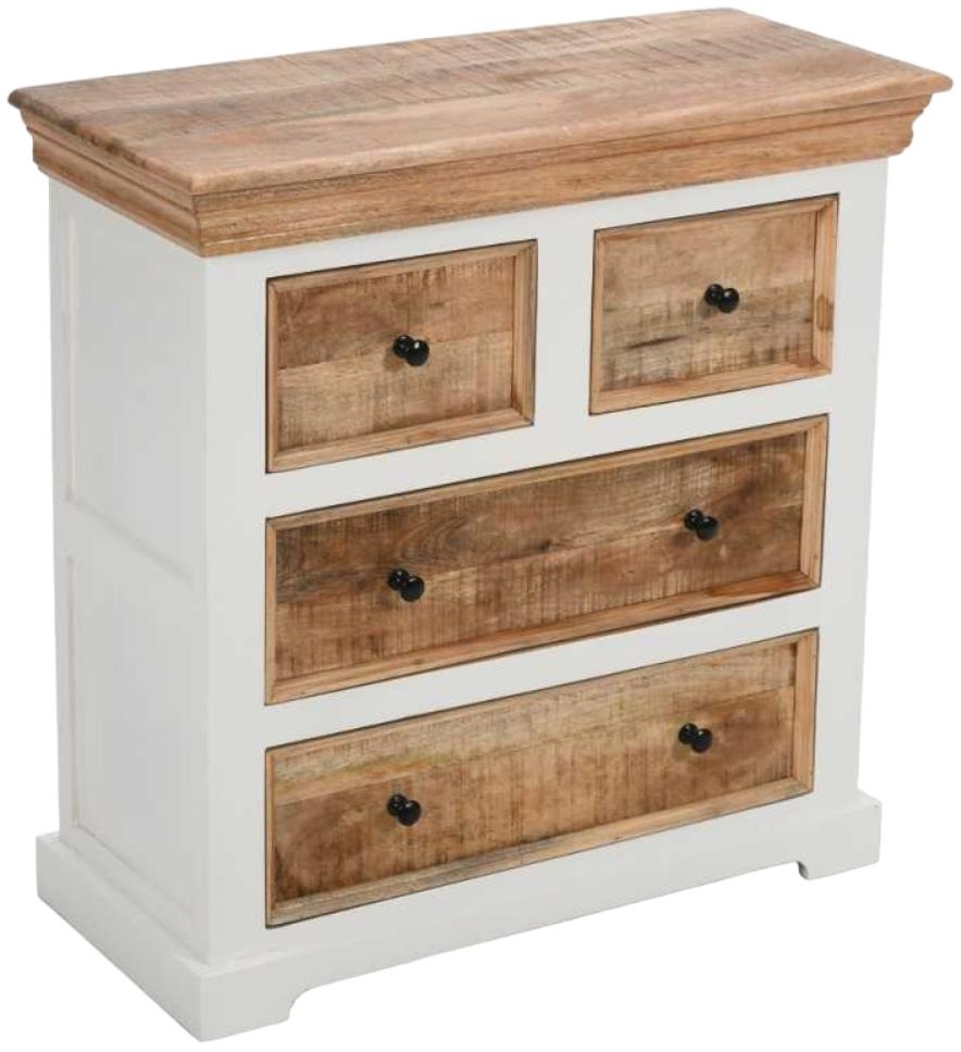 Coastal White and Wood 4 Drawer Chest