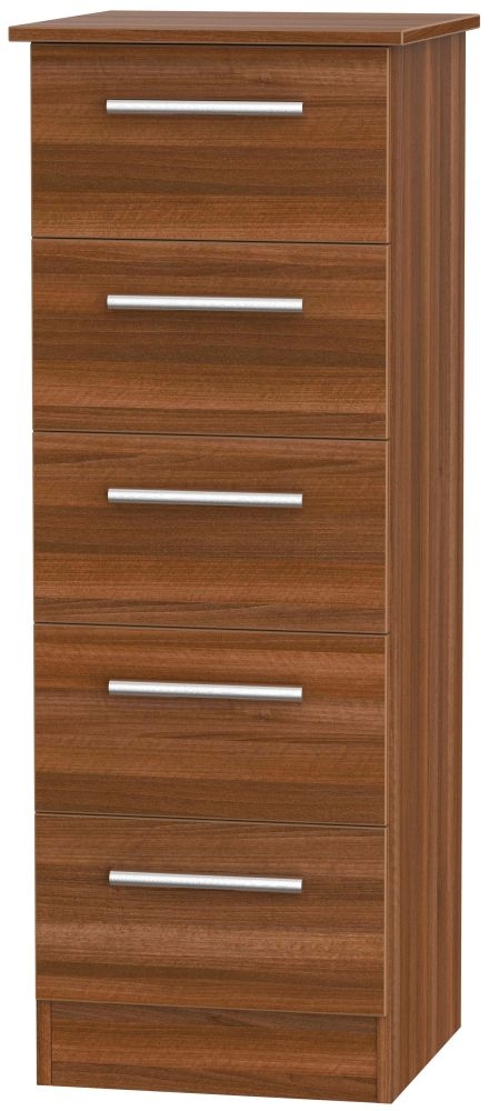 Contrast Noche Walnut 5 Drawer Narrow Chest
