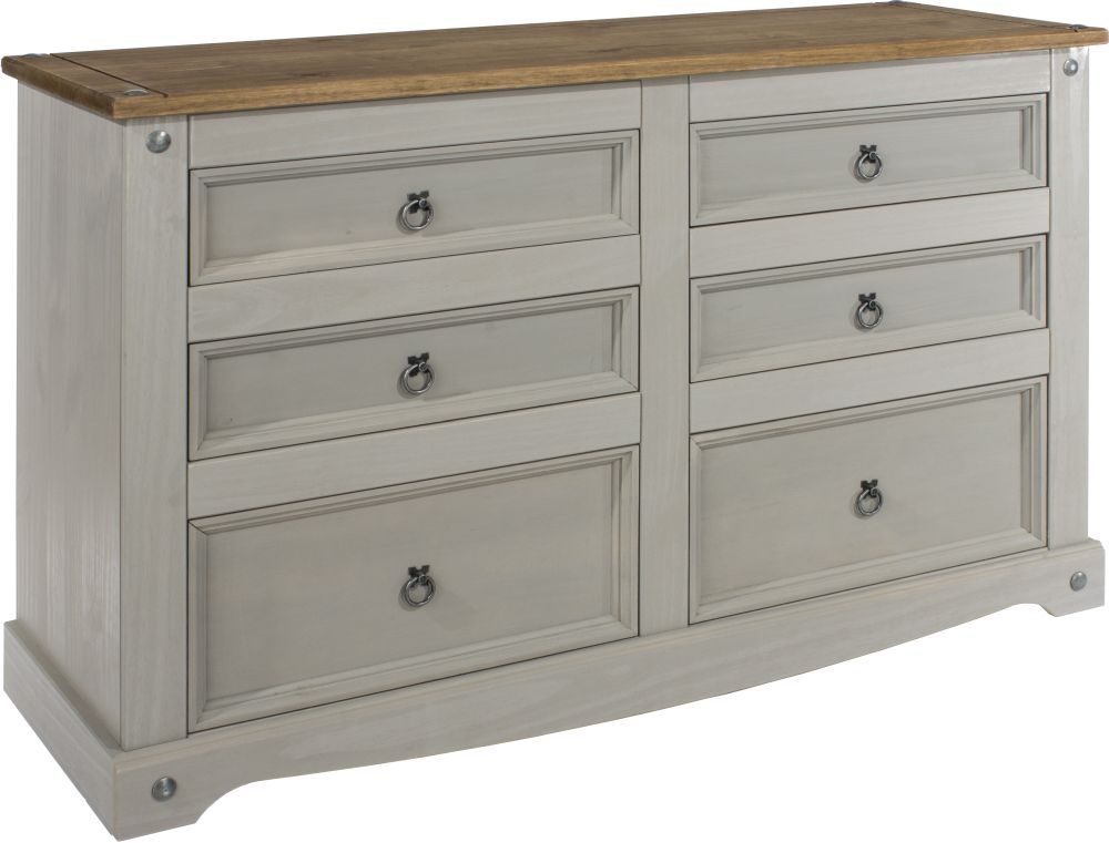 Corona Wide Chest - 6 Drawer - Grey Mexican Pine