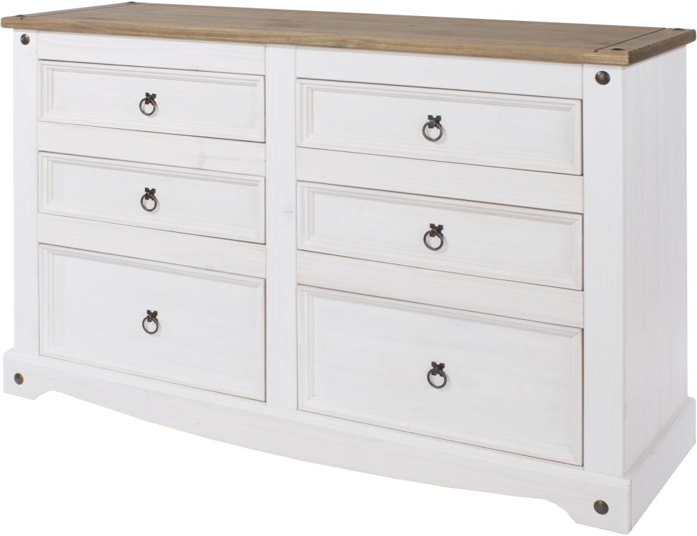 Corona Wide Chest - 6 Drawer - White Mexican Pine