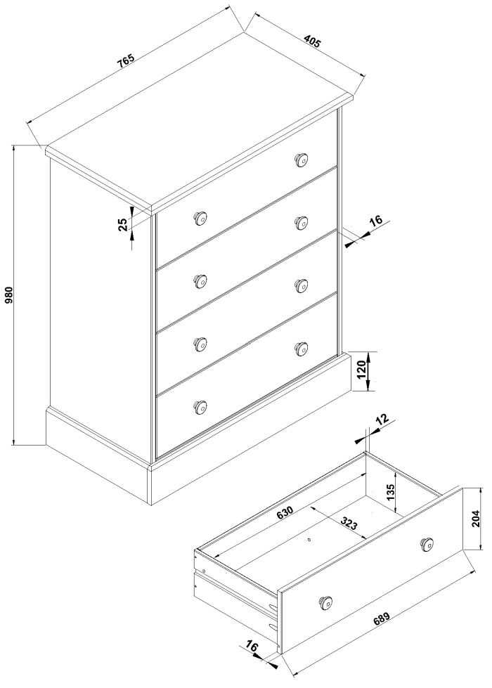 Cotswold Chest - 4 Drawer - Pine