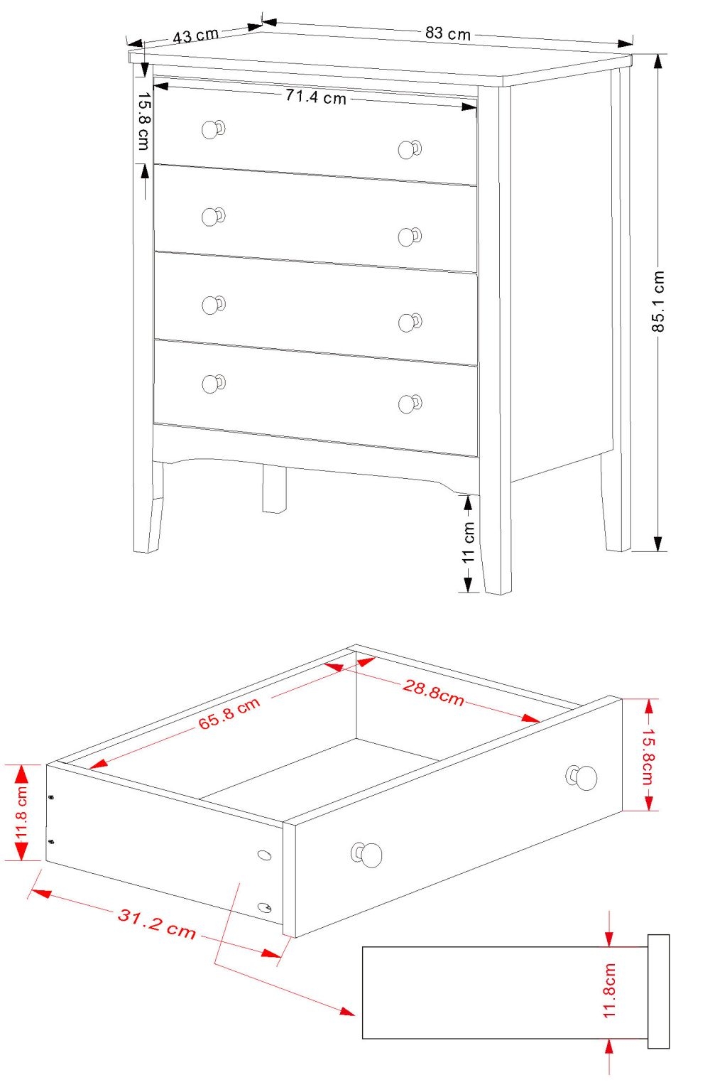 Como Chest - 4 Drawer - Blue Painted