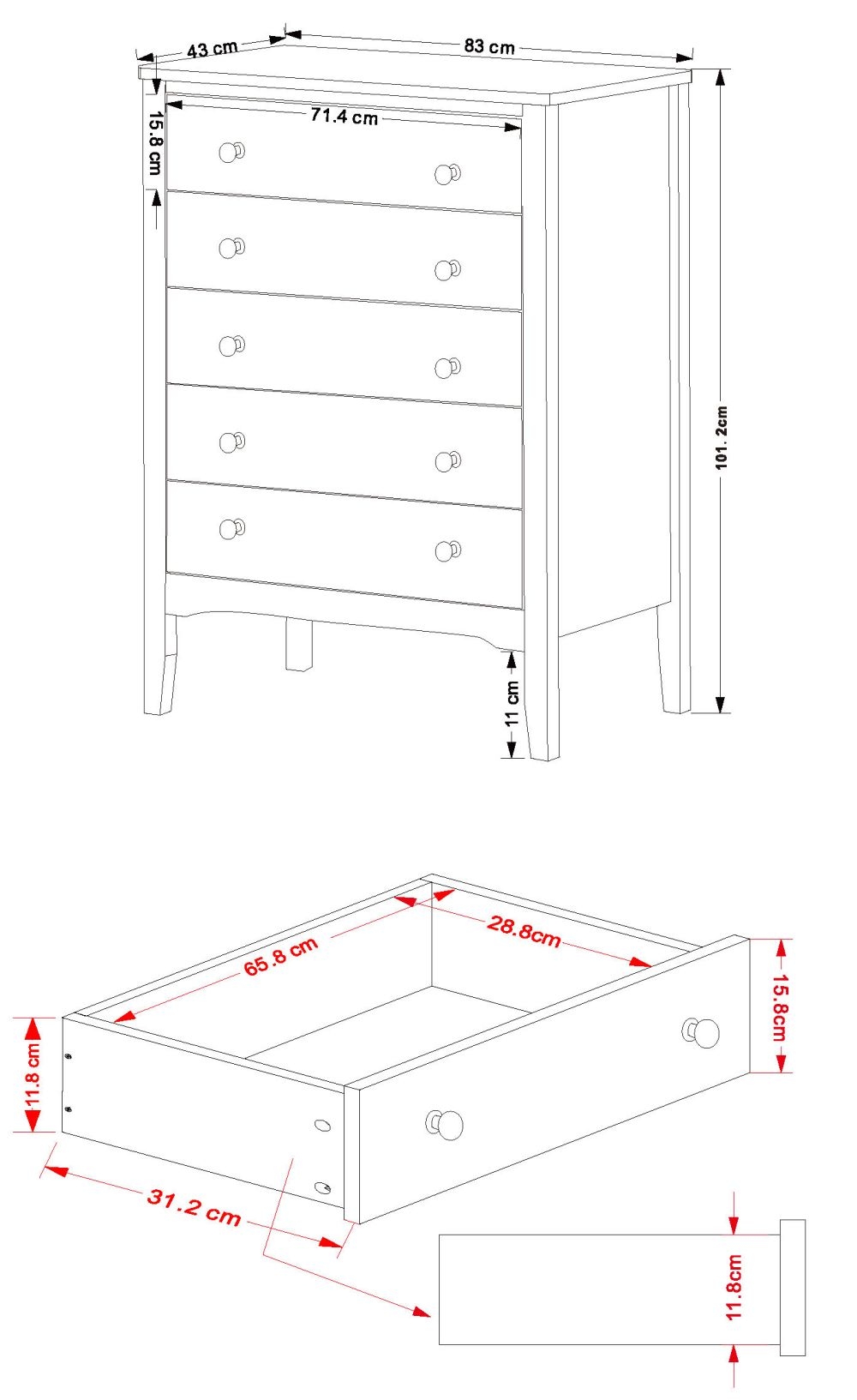 Como Chest - 5 Drawer - Blue Painted