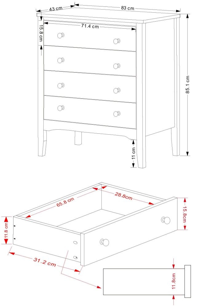 Como Chest - 4 Drawer - White Painted