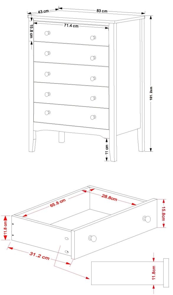 Como Chest - 5 Drawer - White Painted