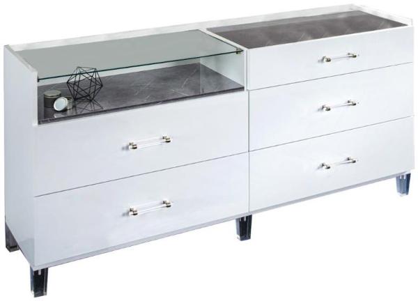 Cristal Grey Marble Italian 6 Drawer Wide Dresser